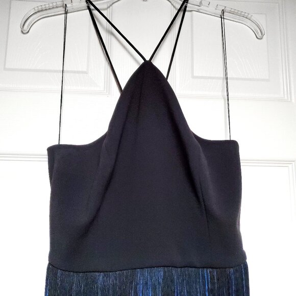 Aidan Mattox Black Blue Fringe Crepe Halter Cocktail Dress Size 4 - Picture 5 of 8